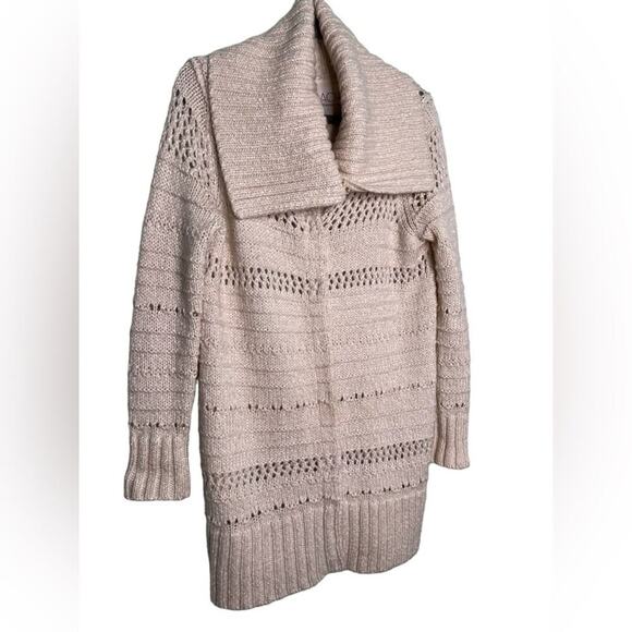 Rachel Roy Long Sweater Coat Beige Wide Collar Size Small - Picture 4 of 11